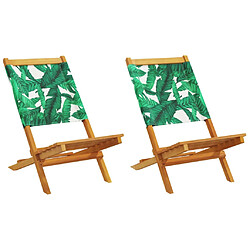 vidaXL Chaises de jardin lot de 2 motif de feuilles acacia et tissu 