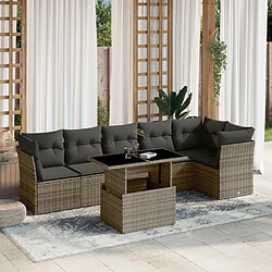 vidaXL Salon de jardin avec coussins 7 pcs gris résine tressée