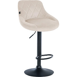 Decoshop26 Tabouret de bar en velours crème coutures décoratives pivotant support métal noir TDB10668