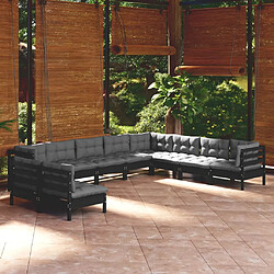 Maison Chic Salon de jardin 10 pcs + coussins - Mobilier/Meubles de jardin - Table et chaises d'extérieur Noir Bois de pin solide -MN17635