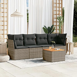 vidaXL Salon de jardin 5 pcs avec coussins gris résine tressée