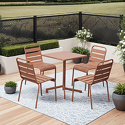 Mes Ensemble table de jardin carrée + 4 chaises en métal terracotta - BACA