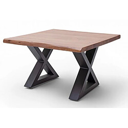 Pegane Table basse en bois d'acacia massif noyer / acier anthracite - L.75 x H.45 x P.75 cm