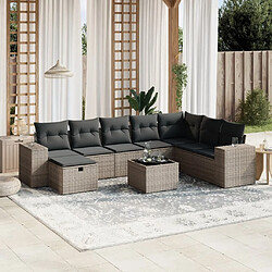 Maison Chic Ensemble Tables et chaises d'extérieur 9 pcs avec coussins,Salon de jardin gris résine tressée -GKD611105