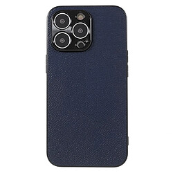 Coque en cuir véritable texture litchi, antichoc bleu pour votre iPhone 13 Pro 6.1 pouces