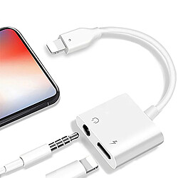 Double Adaptateur port Lightning avec prise Jack 3.5 mm pour iPhone 11 Pro Couleur Blanc - Visiodirect -