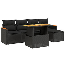 Maison Chic Ensemble Tables et chaises d'extérieur 6pcs avec coussins,Salon de jardin noir résine tressée -GKD648888