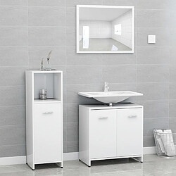 Maison Chic Ensemble de 3 meubles de salle de bain,Armoire rangement + miroir Blanc Aggloméré -MN96818