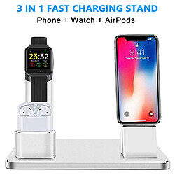 Station de charge 3 en 1, support de charge en alliage d'aluminium compatible avec Apple Watch/Airpods/iWatch Series 5/4/3/2/1/iPhone 11/Xs/X Max/XR/X/8/8s 7/6/6S/ Plus/iPad