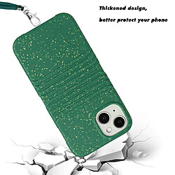 Coque en TPU + paille de blé entièrement biodégradable avec sangle pour votre iPhone 14 Plus - vert armé