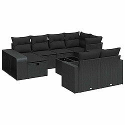 vidaXL Salon de jardin 11 pcs avec coussins noir résine tressée