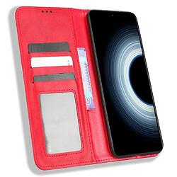 Etui en PU texture rétro, absorption magnétique avec support pour votre Xiaomi 12T 5G/12T Pro 5G/Redmi K50 Ultra 5G - rouge