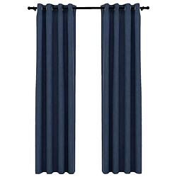 vidaXL Rideaux occultants Aspect lin avec œillets 2 pcs Bleu 140x245cm