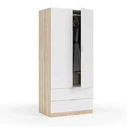 Acheter Dansmamaison Armoire 2 portes + 2 tiroirs Blanc/Chêne - WAO