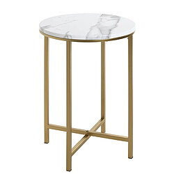 Avis Pegane Table d'appoint ronde en métal coloris doré et MDF imitation marbre -diamètre 39 x hauteur 53 cm