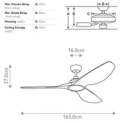 Elstead Lighting Ventilateur de plafond 165 cm avec lumière LED à intensité variable 3000 K, noir satiné, télécommande