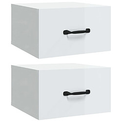 Maison Chic Lot de 2 Tables de Chevet murales - Tables de Nuit Blanc brillant 35x35x20 cm