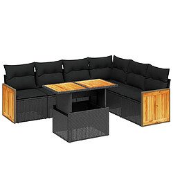 vidaXL Salon de jardin 7 pcs avec coussins noir résine tressée