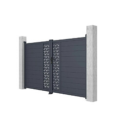 Acheter Vente-Unique Portail battant aluminium semi plein à motifs L305 x H181 cm anthracite GREGOR