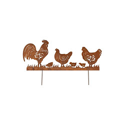 Aubry Gaspard Décor de jardin Poules et Coq en métal vieilli.