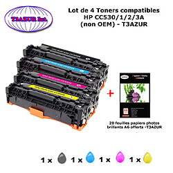 4 Toners génériques HP CC530,1,2,3A ,HP 304A pour HP CM 2320, 2320 mfp + 10f papiers photos A6 -T3AZUR