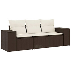 vidaXL Salon de jardin avec coussins 3 pcs marron résine tressée