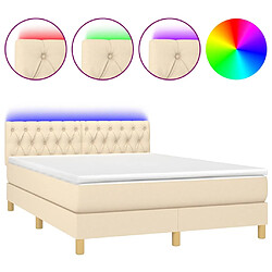 vidaXL Sommier à lattes de lit avec matelas LED Crème 140x190 cm Tissu