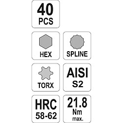 Acheter Yato YT-0400 ? Set de clés à tête hexagonale et Torx 40 unités