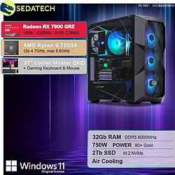 Sedatech Pack PC Gamer ATX Premium • AMD Ryzen 9 7900X • RX 7900 GRE • 32Go DDR5 • 2To SSD M.2 • Windows 11 • Moniteur 27''