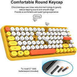 Clavier sans fil Bluetooth pour machine à écrire avec 84 touches compactes, jolis capuchons ronds rétro – Design ergonomique confortable pour Windows iOS Android (jaune)