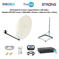 Sedea Kit Parabole 65cm Acier + Support Balcon + LNB Single + Décodeur SRT7407 Fransat + Câble HDMI + Pointeur + Câble Coax 25m + 2 fiches