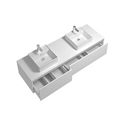 Avis Vente-Unique Meuble de salle de bain suspendu blanc avec double vasque - L150 cm - ISAURE II