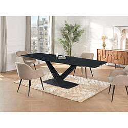 Vente-Unique Table à manger extensible 6 à 10 personnes en verre trempé, céramique et métal - Effet marbre noir - MALATA de Maison Céphy 