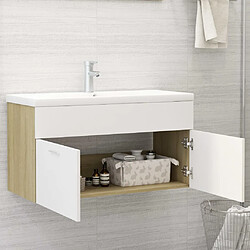 Avis vidaXL Armoire d'évier et lavabo intégré Blanc et chêne sonoma