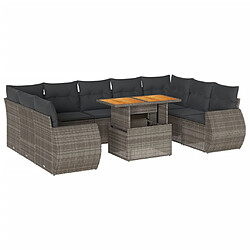 vidaXL Salon de jardin avec coussins 10 pcs gris résine tressée