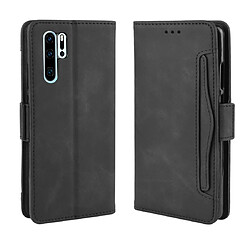 Wewoo Housse Coque Étui en cuir à motif peau de veau style portefeuille pour Huawei P30 Proavec fente carte séparée noir