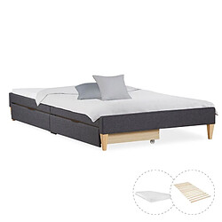 Homestyle4U Lit capitonné avec matelas 90x200 cm 2 tiroirs