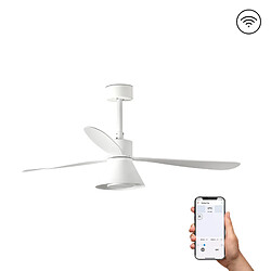 Faro Barcelona Grand ventilateur de plafond blanc à DEL conique intelligent, 6 vitesses