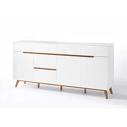 Pegane Commode en laqué blanc mat avec piètement en chêne - L193 x H95 x P40 cm