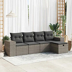 vidaXL Salon de jardin 5 pcs avec coussins gris résine tressée