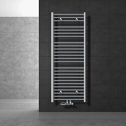 LuxeBath Radiateur de salle de bain Sahara 600x1500 mm, chrome, courbé, raccord central y compris garniture de raccordement avec thermostat forme d'angle raccord mural