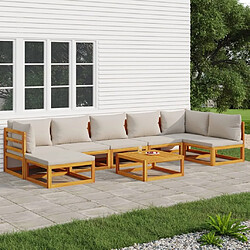 Maison Chic Salon de jardin 8 pcs + coussins - Mobilier/Meubles de jardin - Table et chaises d'extérieur gris clair bois massif -MN57091