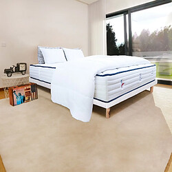 LUXURY LITERIE Ensemble Matelas Patriote, 27 cm, ressorts ensachés, ferme, face été/hiver + sommier blanc ep 13cm + oreiller + couette, 140x190cm