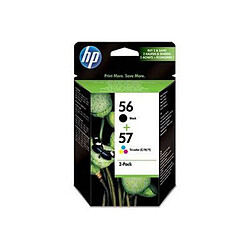 Pack 2 Cartouches d'encre HP n°56 Noir + n°57 Couleur (Jaune, Cyan, Magenta) Pack de cartouches d'encre Couleur + Noir compatible avec la gamme HP Deskjet