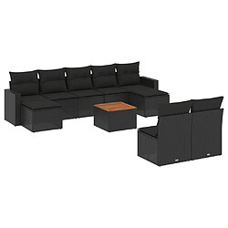 Maison Chic Salon de jardin 10 pcs avec coussins | Ensemble de Table et chaises | Mobilier d'Extérieur noir résine tressée -GKD35612