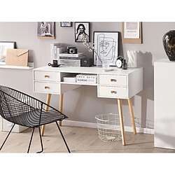 Avis Beliani Bureau blanc / bois clair avec 4 tiroirs 110 x 55 cm LEVIN