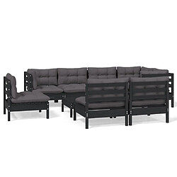 Maison Chic Salon de jardin 9 pcs + coussins - Mobilier/Meubles de jardin - Table et chaises d'extérieur Noir Bois de pin massif -MN74930