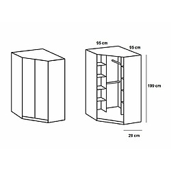 Inside 75 Armoire dressing d'angle COOPER 2 portes 95*95 laquée blanc / décor chêne