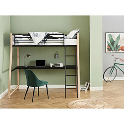 Vente-Unique Lit mezzanine MALICIA - 90 x 190 cm - bureau intégré - Noir et chêne + matelas