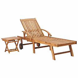 Maison Chic Chaise longue avec table et coussin | Bain de soleil Relax | Transat Bois de teck solide -GKD51239